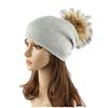 2025 Luxury Women Cable Knit Wool Acrylic Blend Pompom Hat New Detachable Raccoon Fur Character Real Rabbit Fur Pompom Knitted