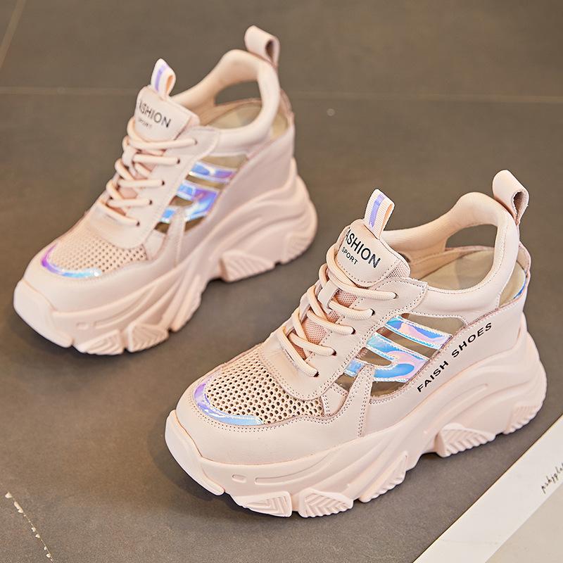 

Dad shoes women s tide summer new hollow breathable small thick sole inner height increase casual white shoes 39