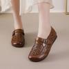 Vintage Exquisite Buckle Flats Women Genuine Leather Handmade Hollow Out Breathable Non Slip Moccasinsladies Summer Dressy Shoes