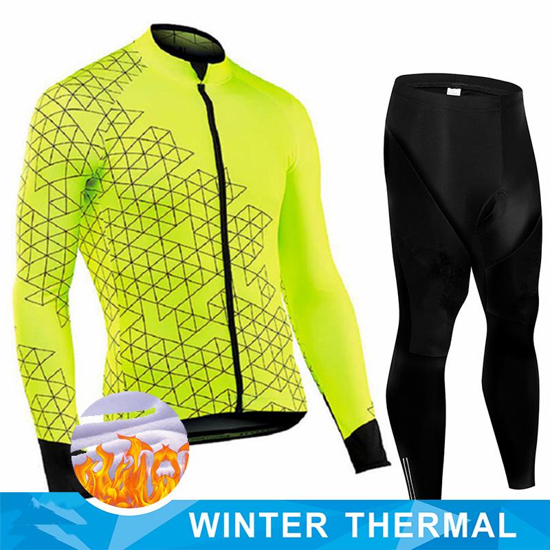 Men 2026 Winter Velvet Warm Cycling Clothing Suit Set Thermal Fleece Bicycle Jersey Set MTB Warm Bike Jersey Set Ropa