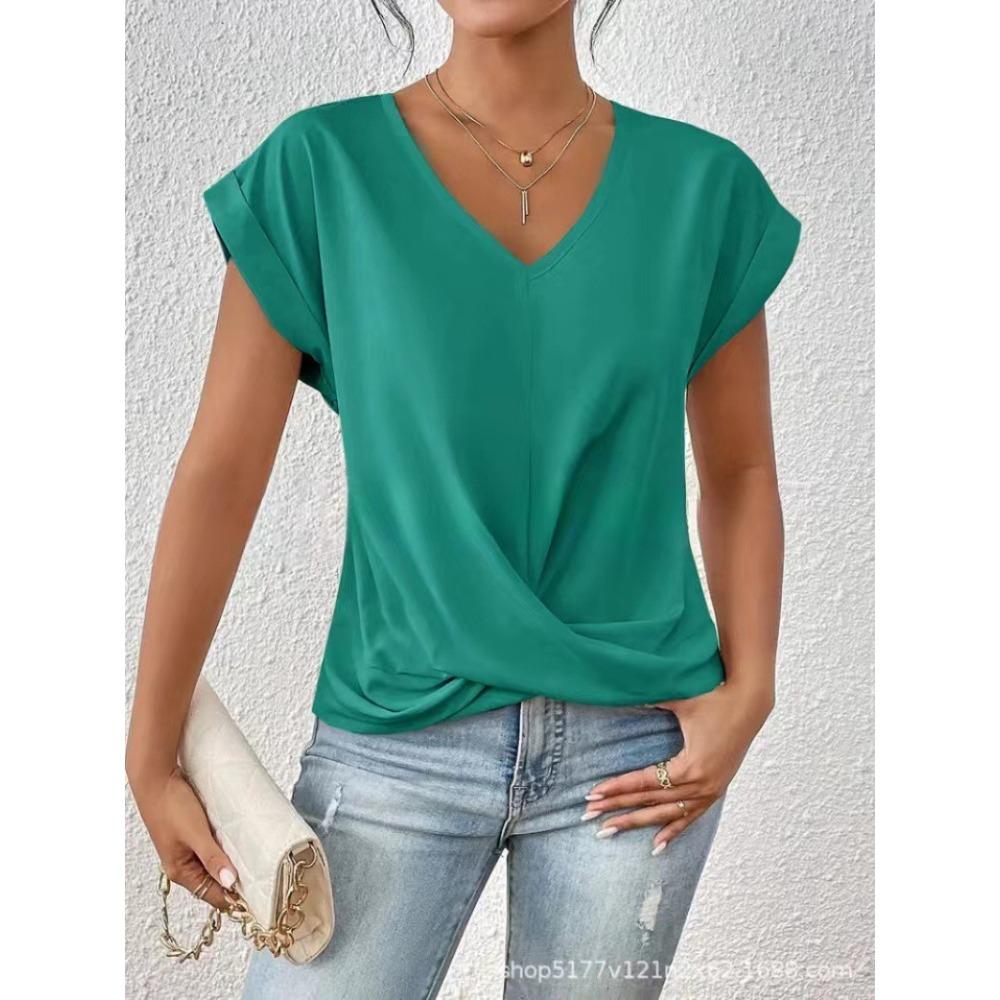 Nieuw Sexy V-hals Korte Mouw Shirt Blouse Tops Kantoor Dame Lente Zomer Casual Los Effen Wit T-shirt voor Dames Dames T-shirts