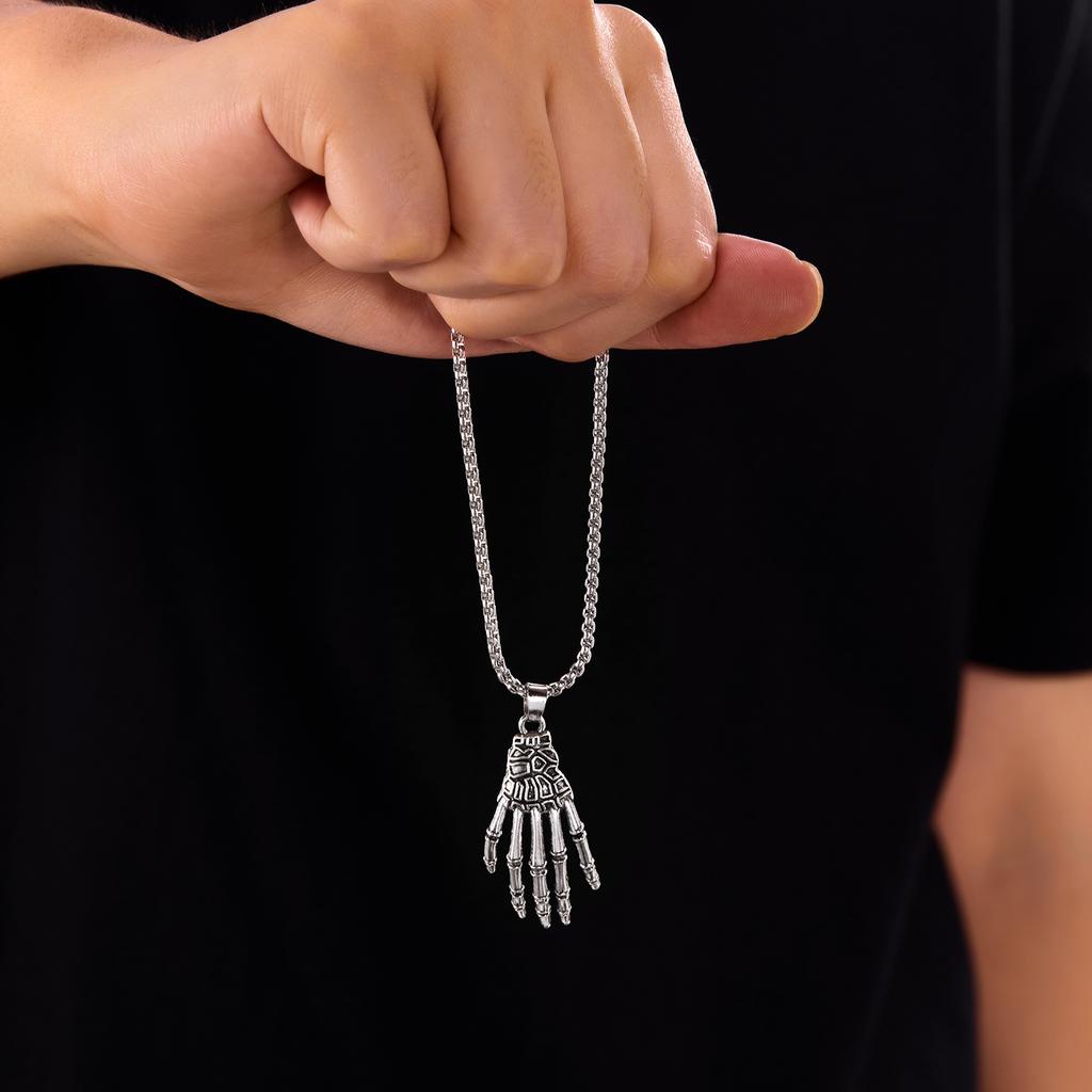 Vintage Charme Skelett Spinnennetz Halskette Herren Damen Goth Punk Totenkopf Geist Hand Anhänger Kette Halskette Halloween Schmuck Geschenk