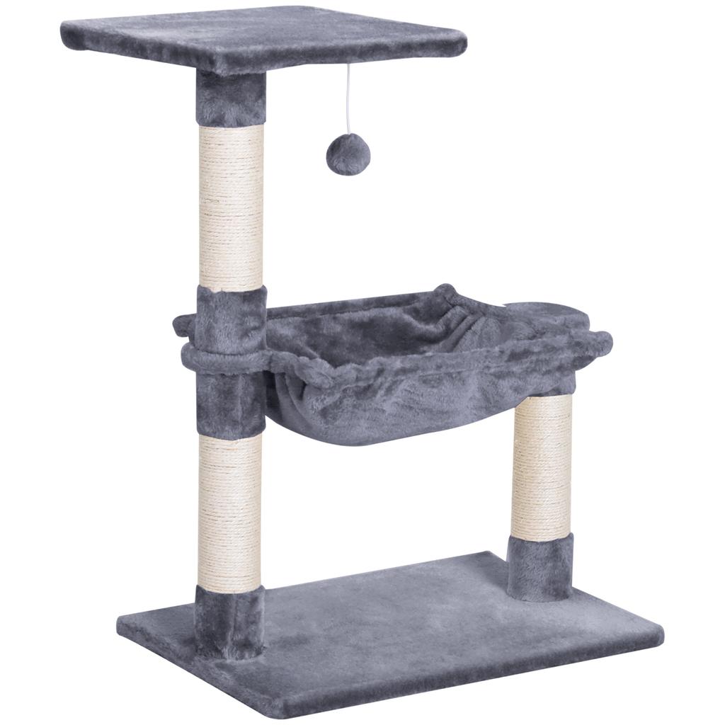 Cat Tree, 3 Sisal Posts, Platform, Hammock, 50 x 36 x 70 cm, Grey