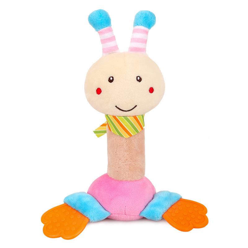 Cute Creative Hand-Crank Baby Grasping Toy with Teether and Bell Plush Rattle