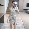 Chinese Style Girl Print Daily Improvement Cheongsam Waist Split Short Summer New Dress Women
