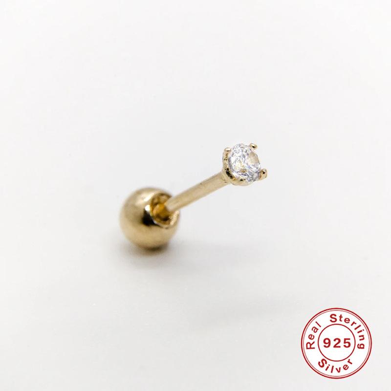 S925 Sterling Silver Piercing Ear Bone Stud Ear Nail Small Gold Ball Threaded Ear Stud Zircon Body Earrings Earrings