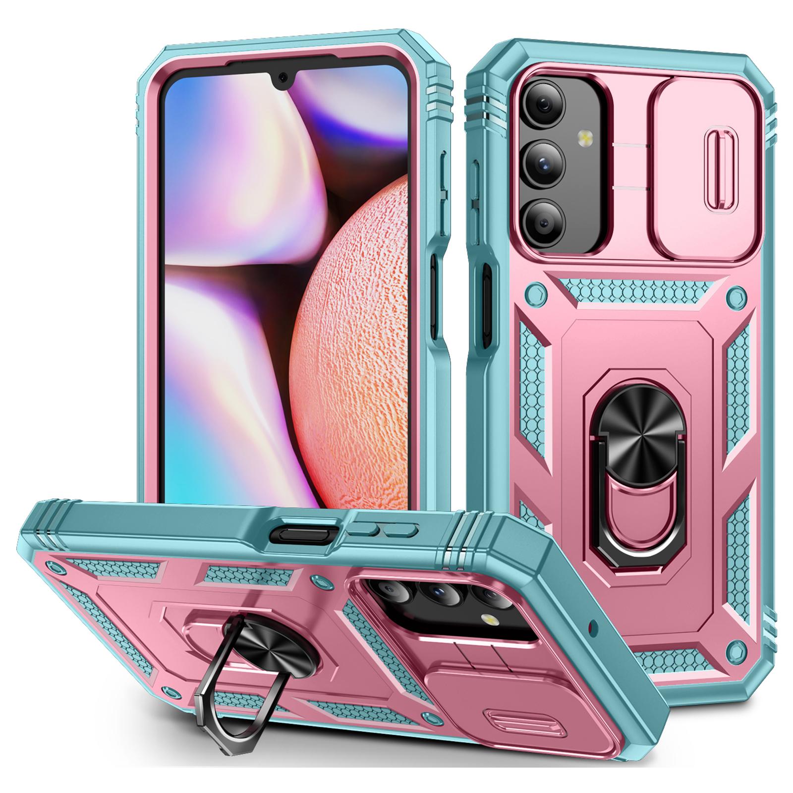 

For Samsung Galaxy A15 4G/5G Case TPU+PC Slide Camshield Kickstand Phone Cover Pink+Green