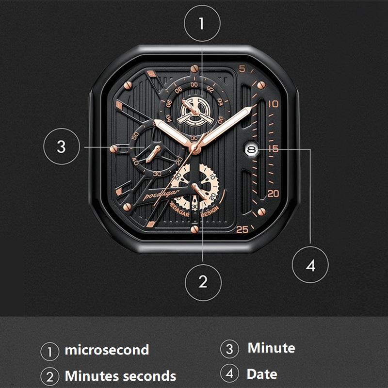 2024 Mighty Domineering Main Fashion Design Sports Watch Multifunction Pointer Dial Waterproof Luminous Leather Strap Luxury Quartz Watch