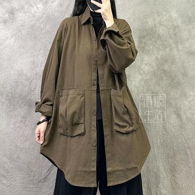 Retro High-end Tooling Windbreaker Jacket Women's Autumn Plus Size Casual Mid-length Top