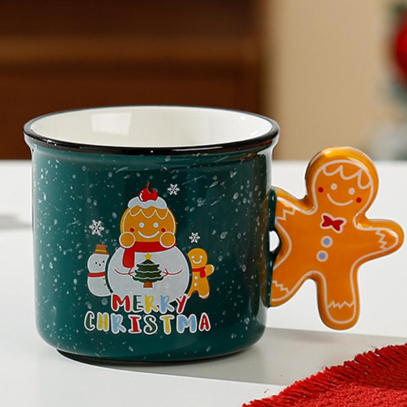 Happy Christmas Cute Cartoon Mug Creative Christmas Gingerbread Ceramic Cup Home Couple Water Cup