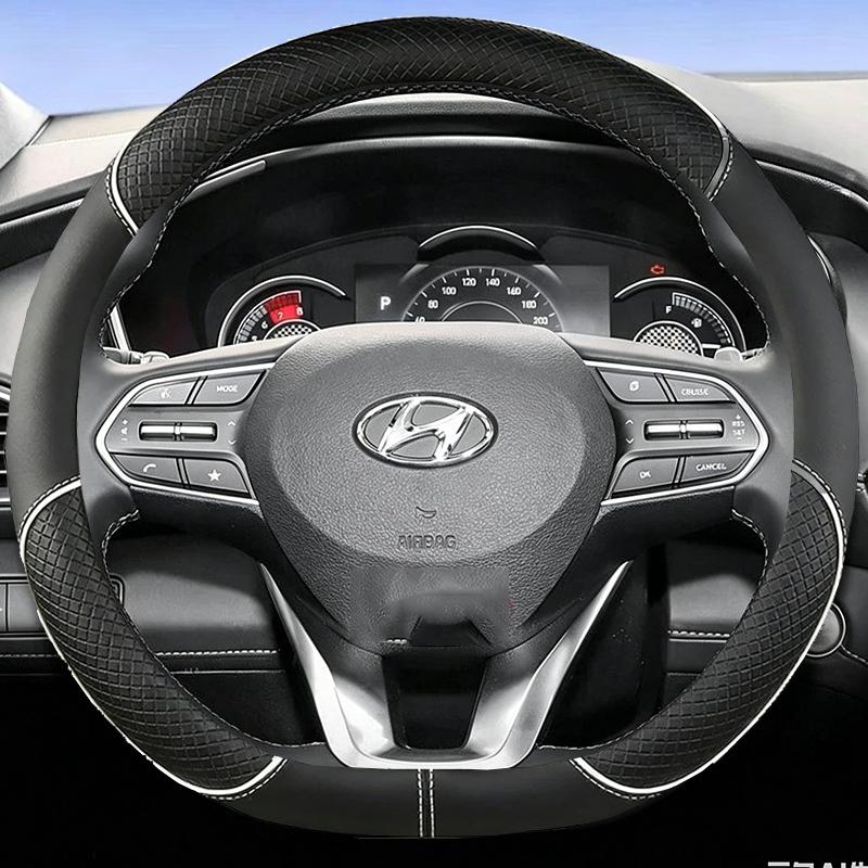 Skórzana Pokrowiec na Kierownicę Samochodową dla Hyundai I30 Tucson Ioniq N Grand I10 Elantra I30n I20 Ix35 Palisade Ix20 Kona Santa fe