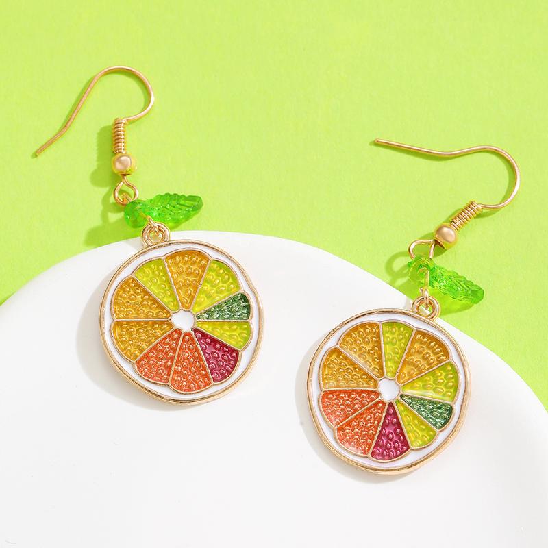 Summer Day Vacation Cute Lemon Orange Fruit Heart Shape Earrings for Women Trendy Personality Simulation Fruit Jewerly