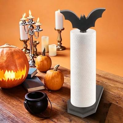 Vertical Halloween Towel Holder Wooden Countertop Bat Tissue Stand Lightweight Freestanding Spider Web Paper Rack Party
