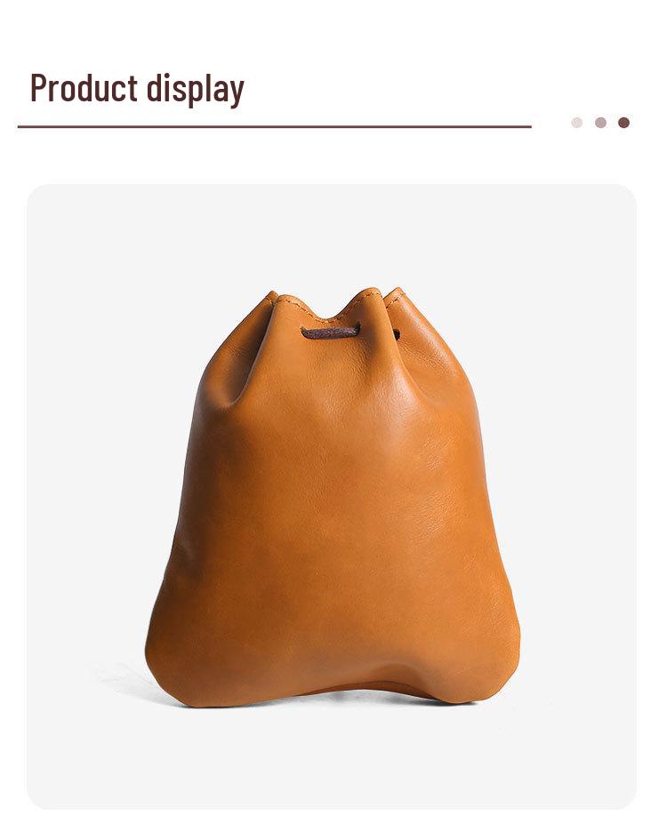 Vintage Genuine Leather Cowhide Coin Purse & Earphone Storage Drawstring Bag