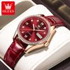 OLEVS 6637 Luxury Women's Watches Waterproof Leather Strap Diamond Bezel Original Automatic Mechanical Wristwatch Date Week