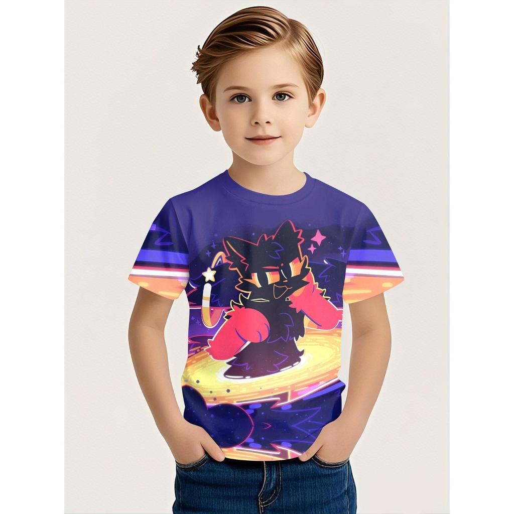 Summer Round Neck Cartoon Animal Pattern 3D Printed Top Fashionable Casual Short Sleeved Children's Boy T-shirts