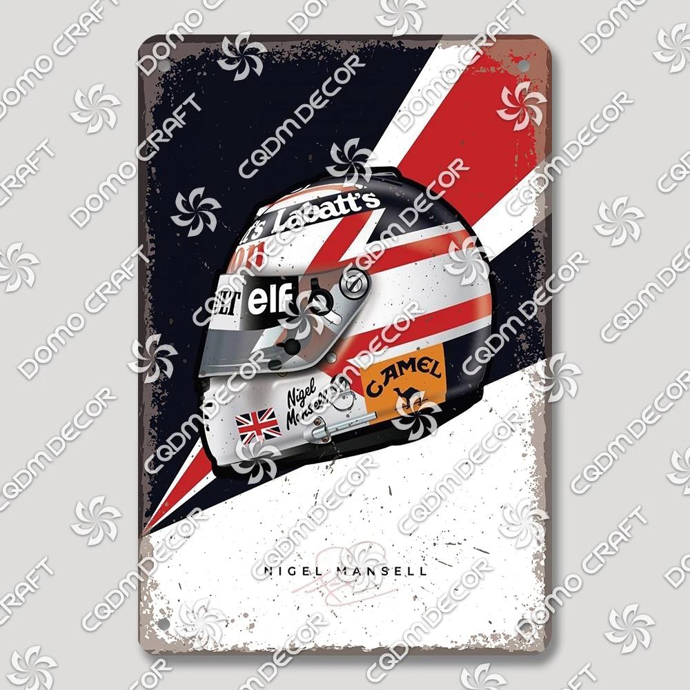 Vintage F Racer Helmet Metal Tin Sign Wall Art Decor  Sport Car Helmets Poster Plaque for Garage Racing Club Bar Pub Home