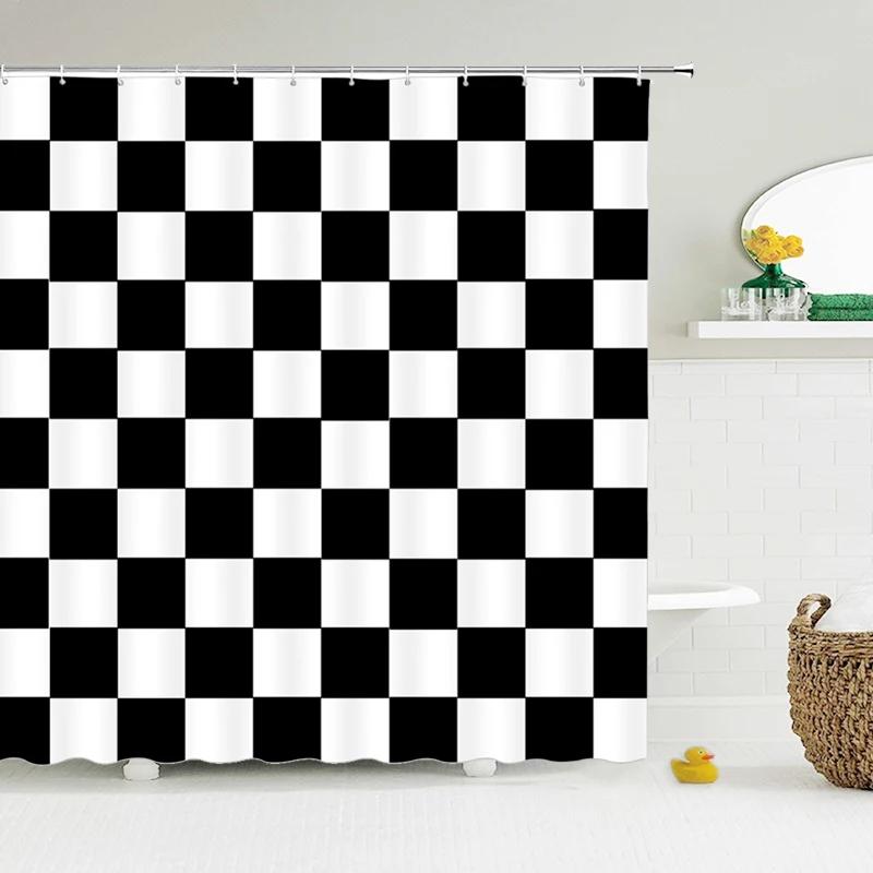 Black And White Striped Shower Curtain With Hooks Waterproof Polyester Fabric Geometric Pattern Home Decor Bathroom Curtain Baño