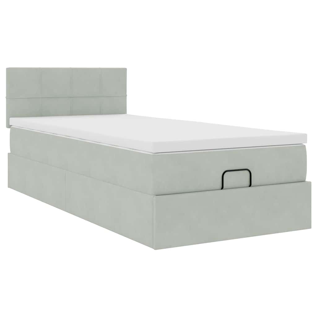 Enjoy restful nights with this Ottoman bed with mattress and LEDs in light grey 80 x 200 cm upholstered in velvet
