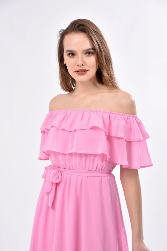 Women's Big Size Dress Carmen Collar Chiffon Dress