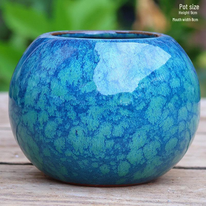 Handmade Coarse Ceramic Succulent Pot - Carved Orchid Planter with Wide Mouth Large-Ceramic