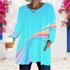 Women Plus Size Round Neck Long Sleeve Swirl Printed Colorful Loose Longline T Shirt With Pockets