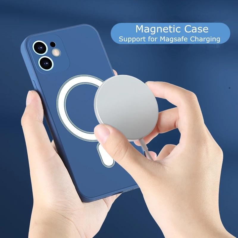 

Магнитный чехол из жидкого кремния для телефона iPhone 13 12 Pro Max 12 Mini Xs Max XR, чехол с поддержкой Magsafe, противоударный чехол с беспроводной зарядкой