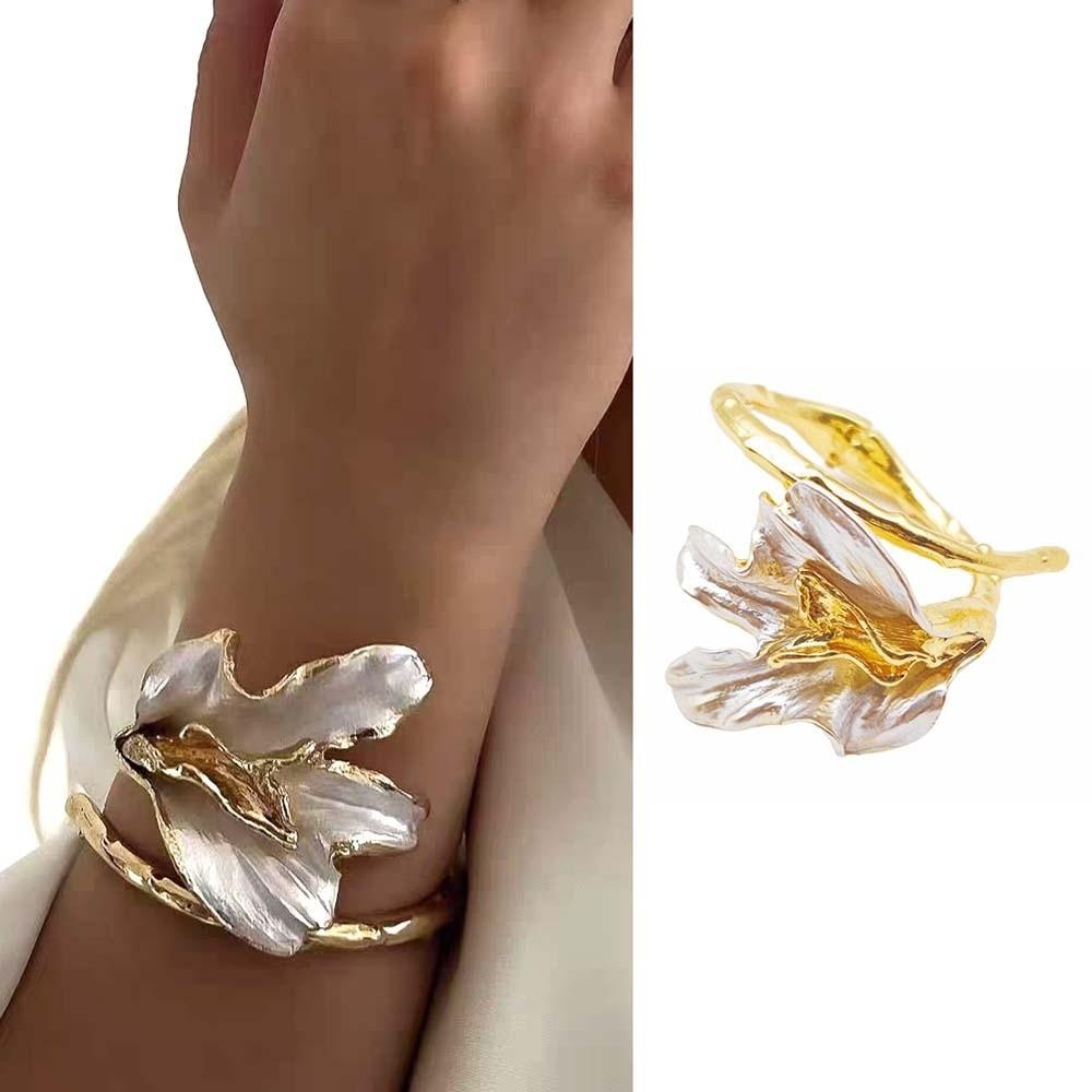Armlet Tulip Bangle Exaggerated Metal Flower Bracelet Golden and White Bangle Mother's Day Gift