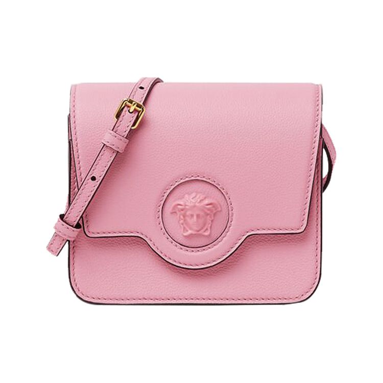 Versace Back Letter Print Metalen Medusa Plaquette Magnetische Sluiting Ritsvak Leren Heuptas Schoudertas Dames tassen Roze 1003017-DVIT2T-1P65V Basic Set (Bag+Dust Bag)
