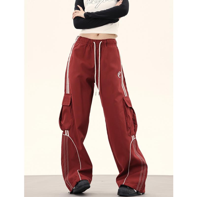 

Unisex Striped Elastic Waist Wide-Leg Casual Pants XXL красный