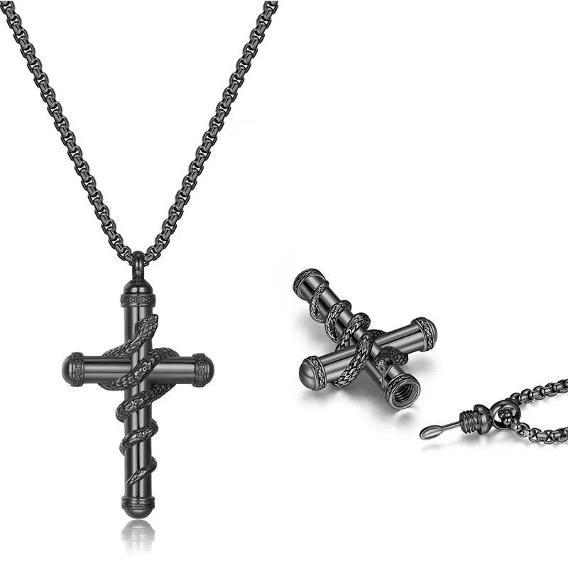 One Piece Necklace Vintage Snake Cross Hollow Pendant Stainless Steel Fashion Jewelry Suitable for Women and Men