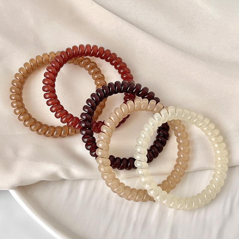 5Pcs Fashion Solid Thin Phone Cord Headband High Elasticity Simple and Durable Rubber Band Women's Ponytail Hair Rope Headwear
