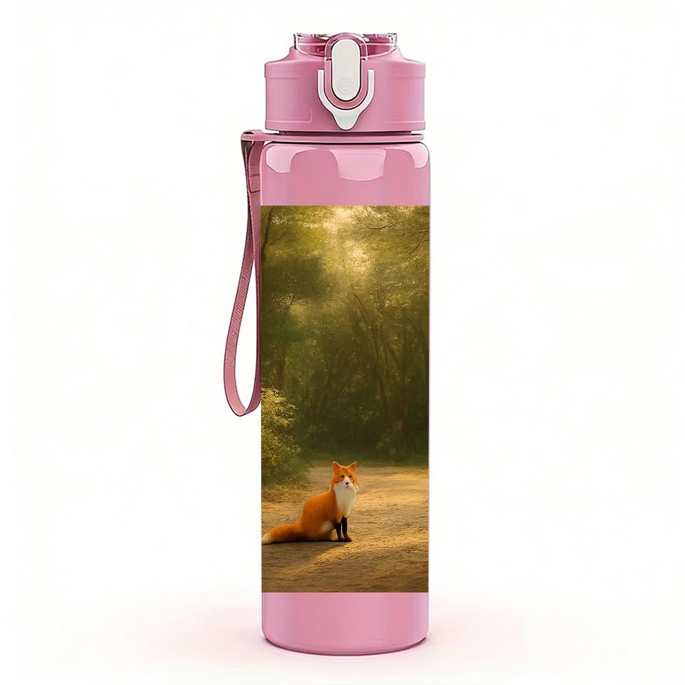 1PC Deer Walking Forest Scene Print 750ml Color Plastic Sports Water Bottle Leakproof Flip Straw Lid Suitable for Sports Office Home Use