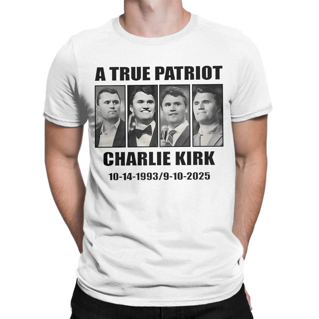 Charlie Kirk A True Patriot T-Shirts for Men  Vintage Cotton Tees O Neck Short Sleeve T Shirt Big Size Tops