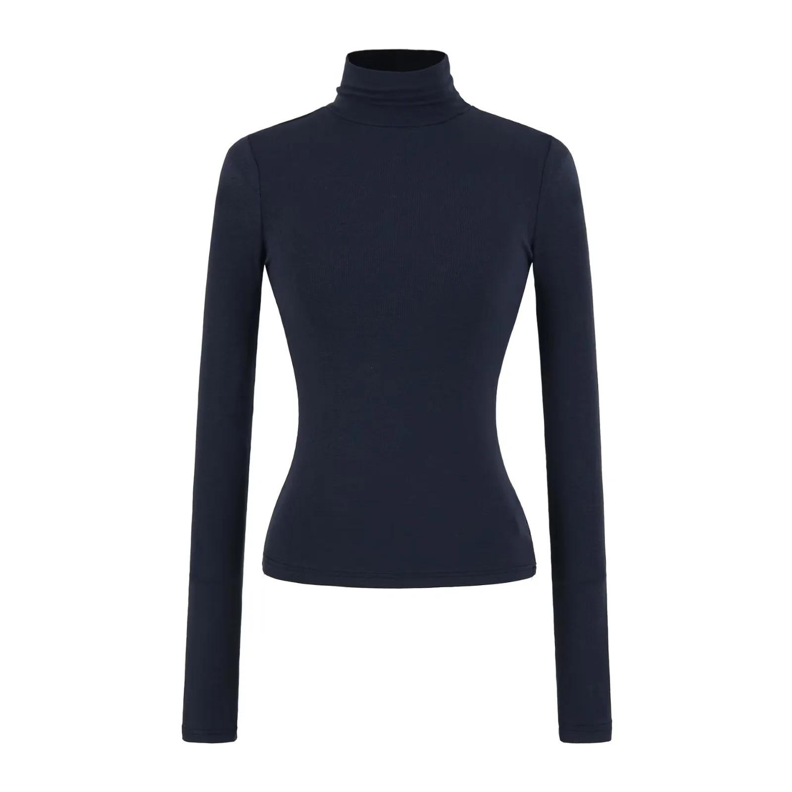 

Elegant Wool High Neck Cropped Slim Fit Women s Top - Autumn/Winter Small