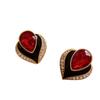 Heart-Shaped Gold-Edged Earrings with Black and Rhinestone Design, Red Stone, Retro Fashion Style