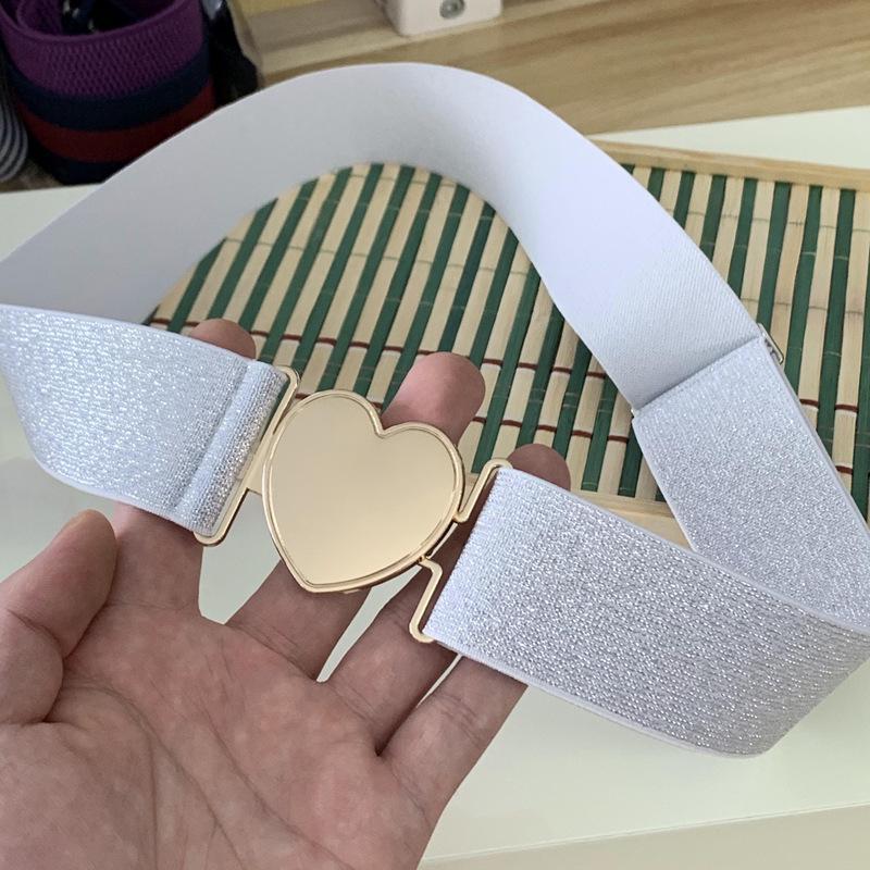 4CM Women's Elastic Waist Heart Pattern Leather Belt for Dress and Jeans