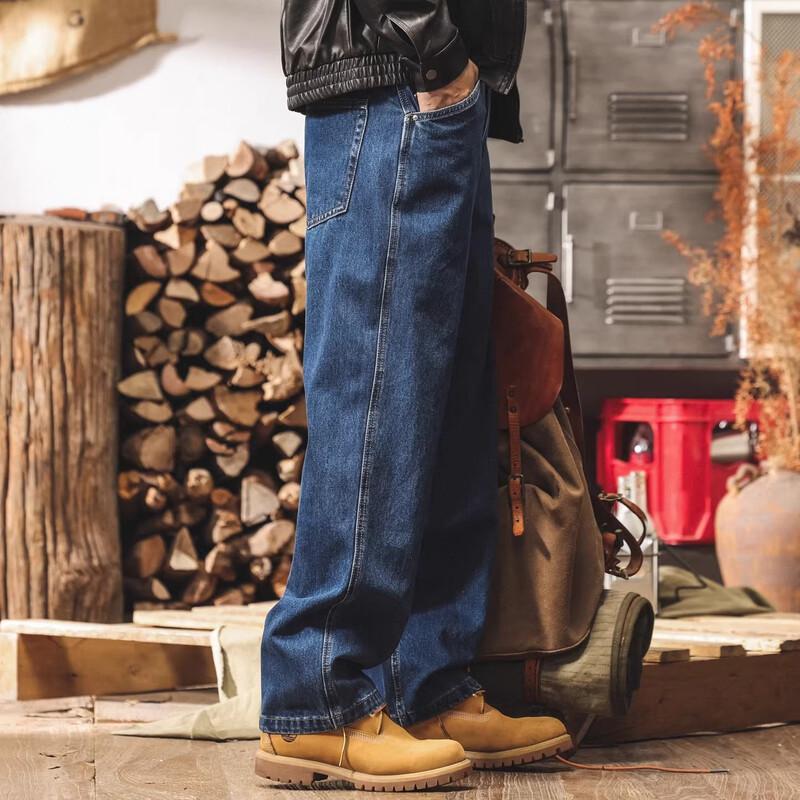 Jielinuo Men's American Retro Slub Cotton Straight-Leg Jeans