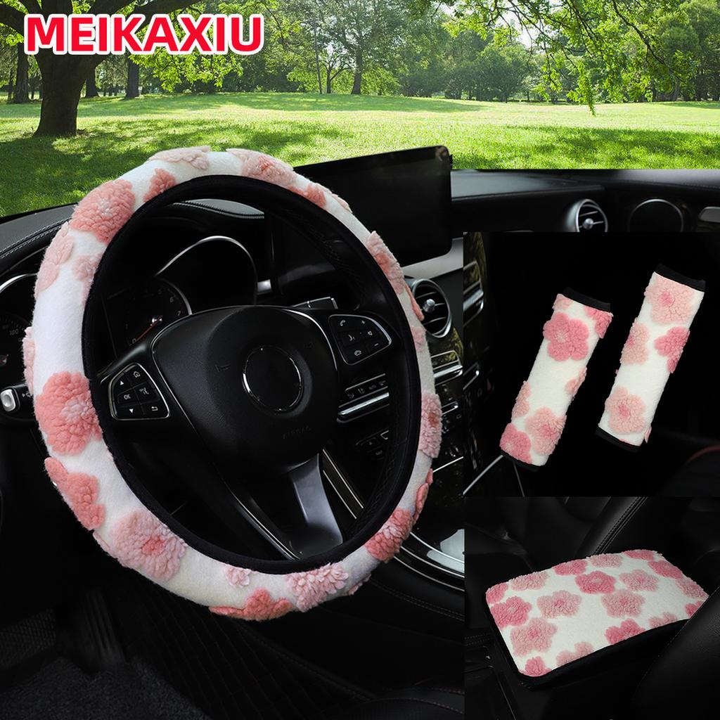 4 Plush Large Flower Hand Warmer Car Without Inner Ring Steering Wheel Cover Shoulder Strap Accessory Armrest Cushion for Women