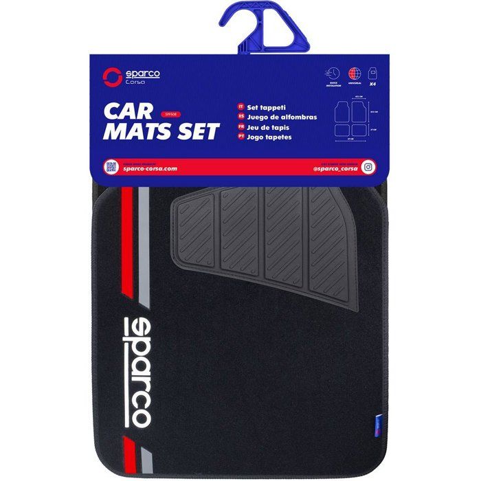 Tapis auto - SPARCO - Corsa - Moquette - Rouge - Lot de 4 tapis