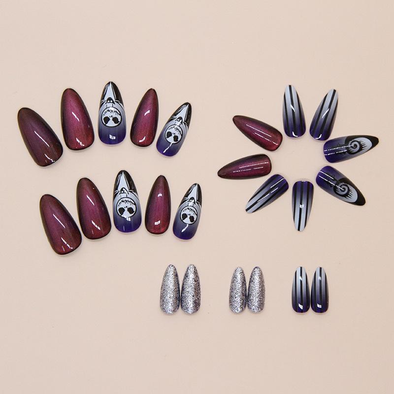 24pcs Halloween Cat's Eye Scare Ghost American Spice Girl Sweet Cool Dark Style Removable Nail Art