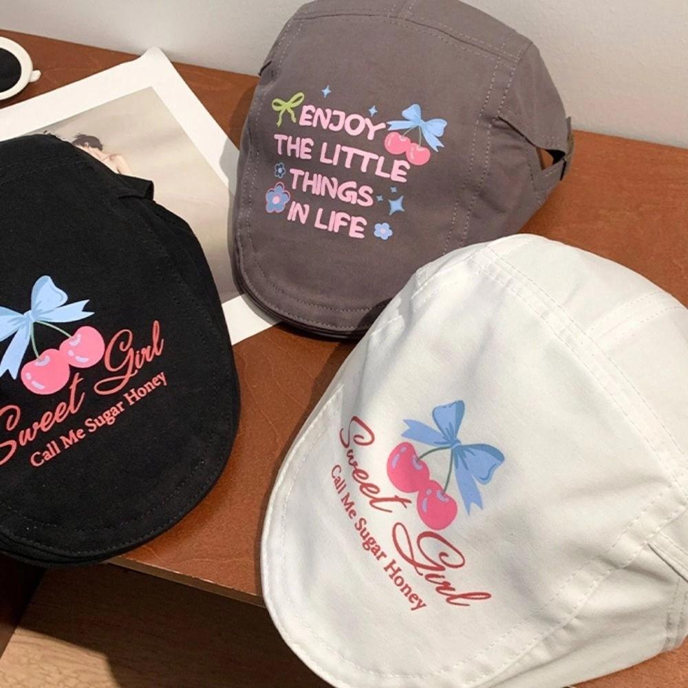Embroidey Graffiti Forward Hat Cherry Artist Hat Adjustable Y2k Beret  Teenagers