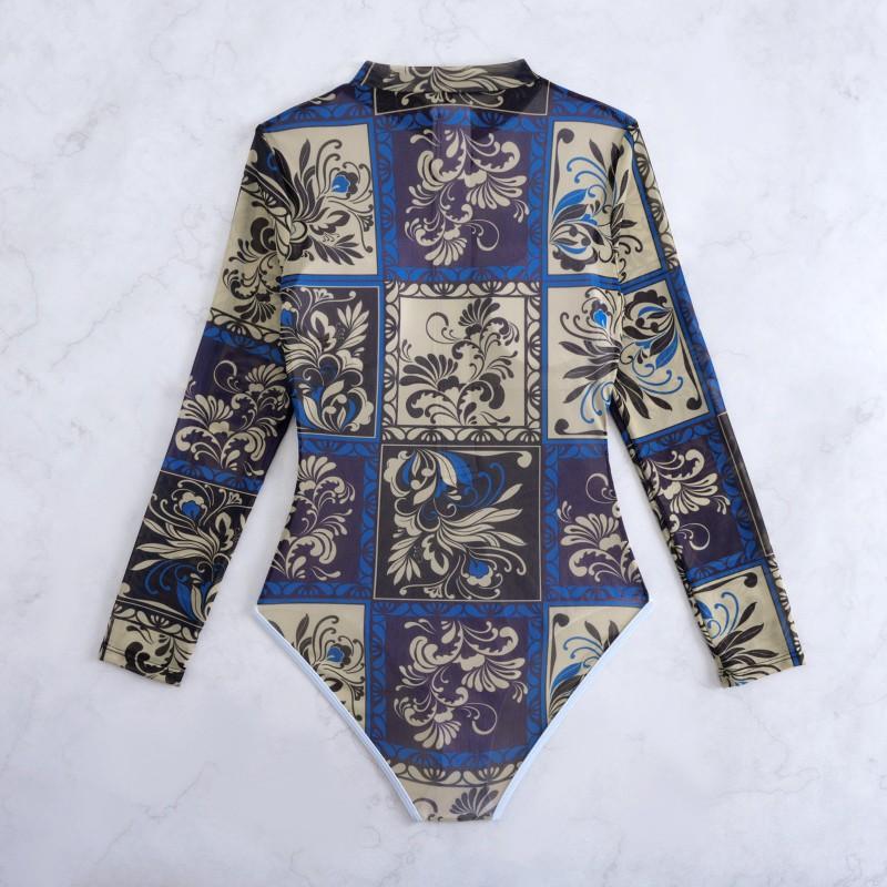 Fashion Sexy Zipper Long-sleeved Women's One-piece Swimsuit