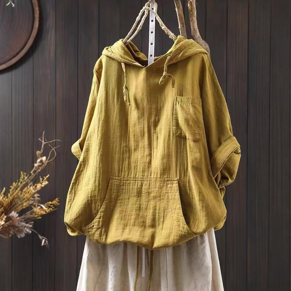Women Hooded Casual Cotton T-Shirts Half Sleeve Summer Tees 2025 New Solid Color Loose Pockets Soft Cotton T-Shirts