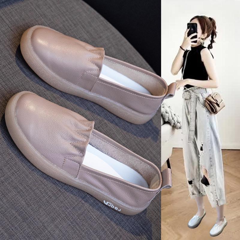 Mocasini de damă din piele naturală cu talpă moale: Pantofi albi slip-on cu tăietură joasă pentru asistente medicale și femei însărcinate (2025 stil nou)