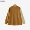 ZANZEA Women Casual Round Neck Patchwork Long Sleeve Pullover T-Shirts