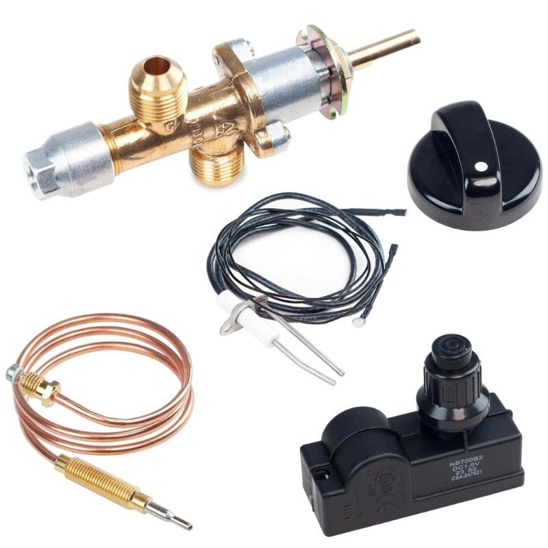 Heavy Duty Brass Fire Pit Control Valves Set with Push Button Igniter Quick Attach Replacement Knob for Outdoor Grill