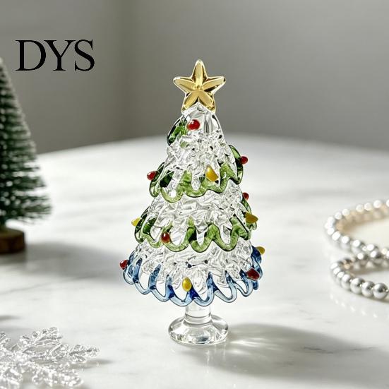 Glass Ornaments for Winter Decor Glazed Christmas Tree Figurine, Pulled Wire Desk Decor, Festive Table Centerpieces Holidays Mini Holiday Tabletop