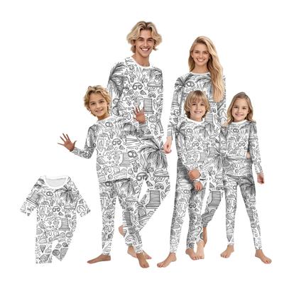 DIY Hand Painted Colorable-Parent-child Outfit - Print Round Neck Parent-child Long Sleeve Long Pants Home Clothes Suit Spring