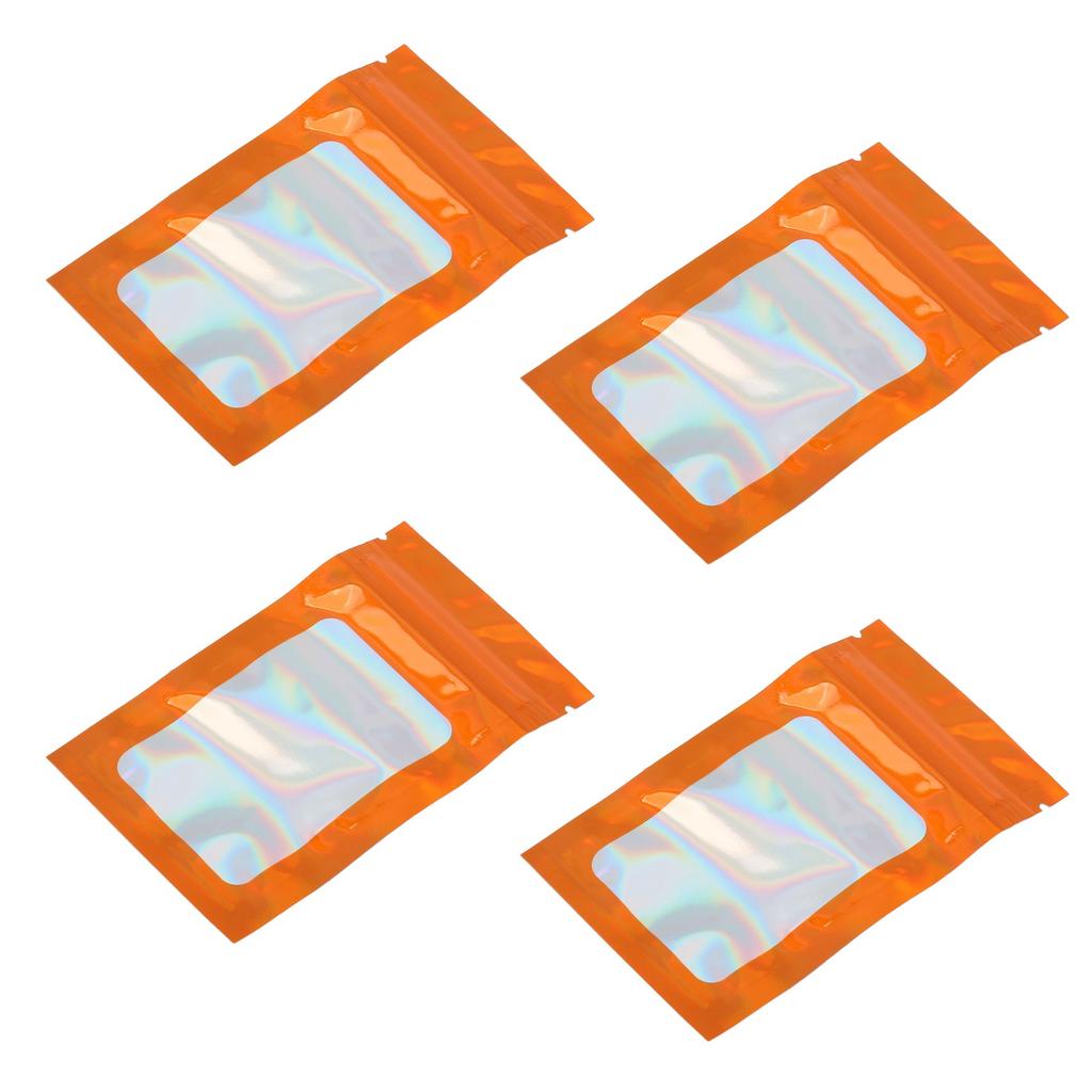 100pcs Ziplock Bags Self Sealing Holographic Reusable Food Storage Bags with Hanging Hole Orange